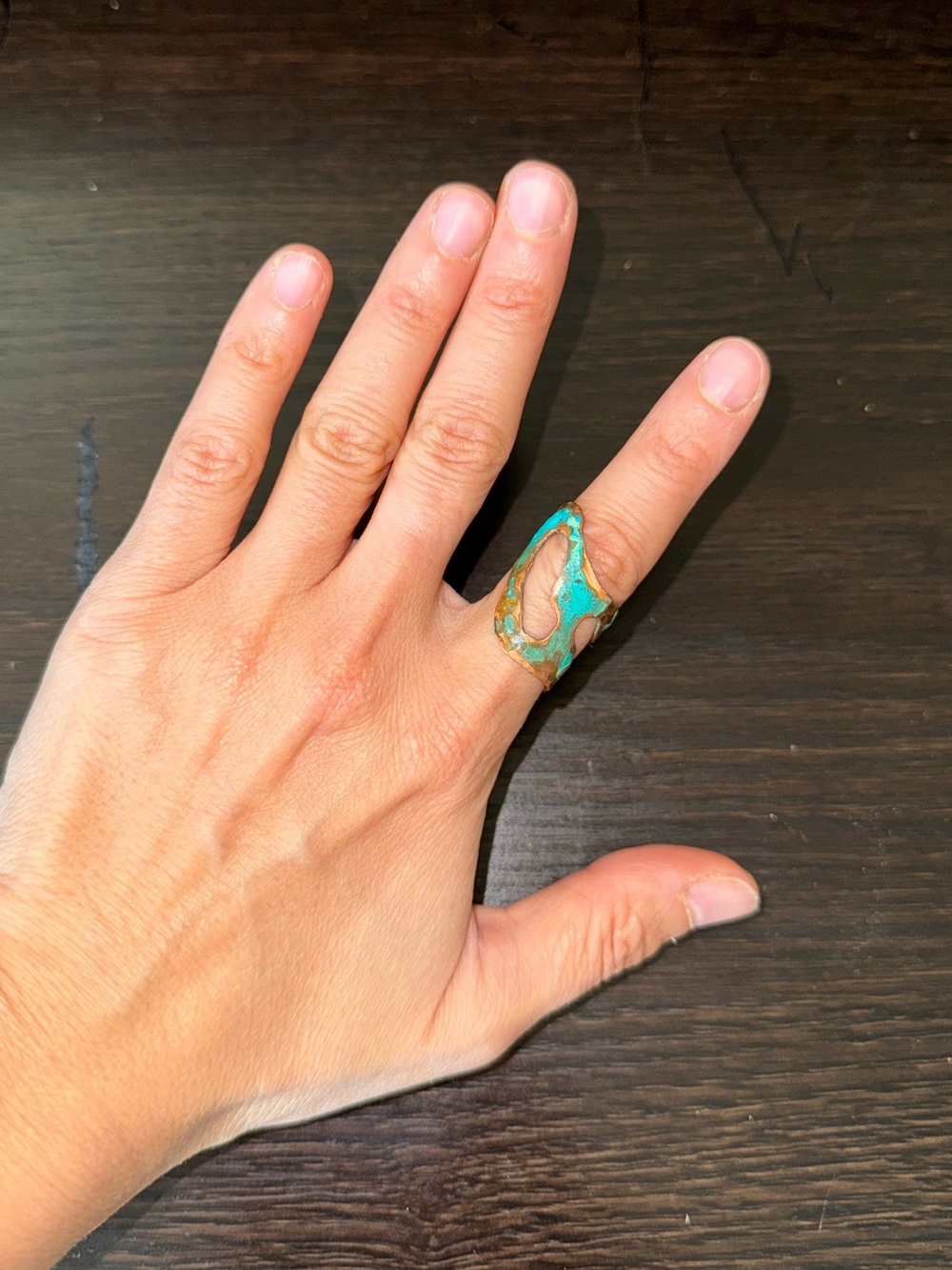 Turquoise Patina Openwork Statement Ring - Women Jewelry